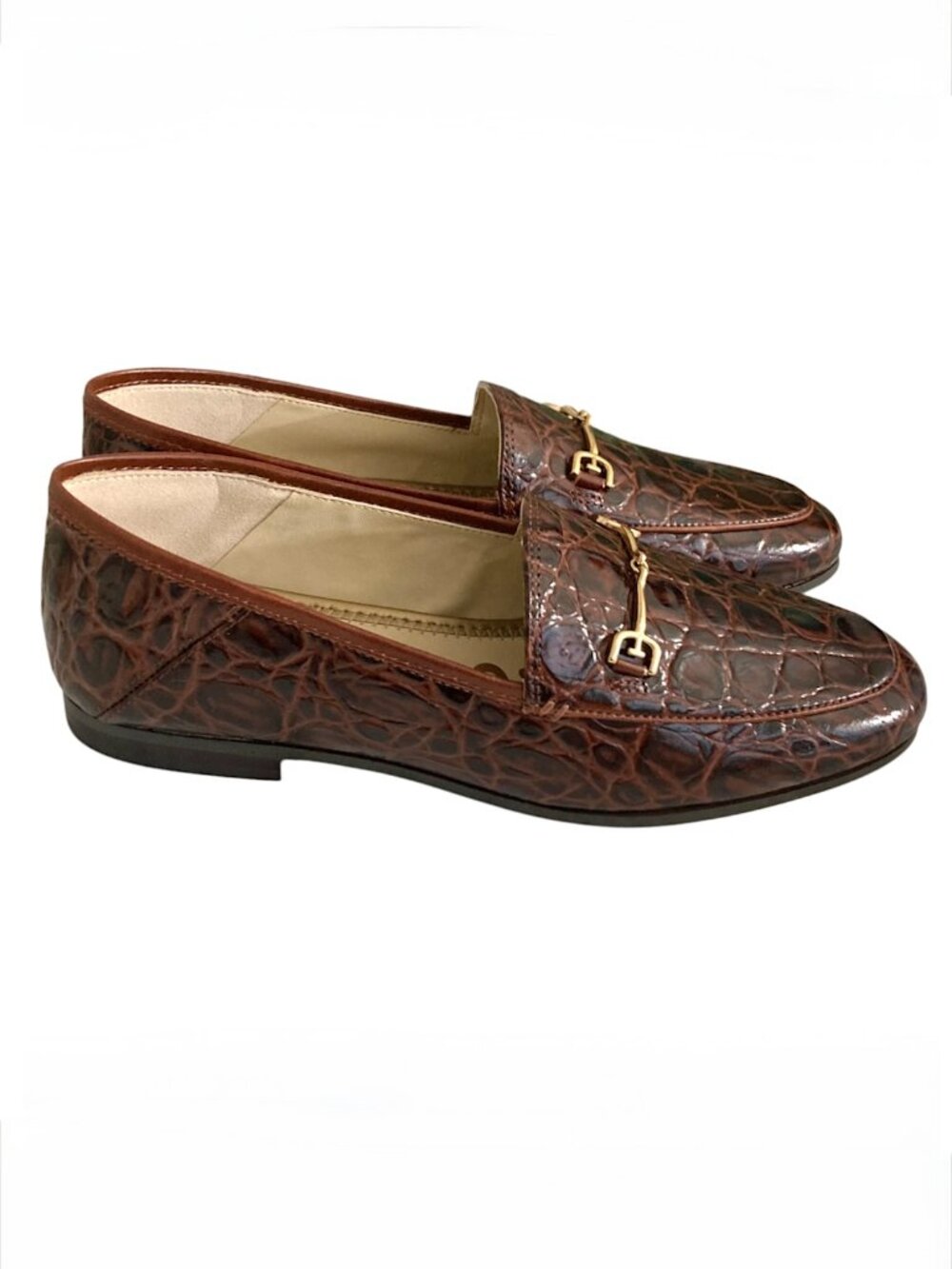 NEW Sam Edelman Loraine Croc-Effect Horsebit Slip On Loafers Size 7.5 M Brown - Picture 4 of 10
